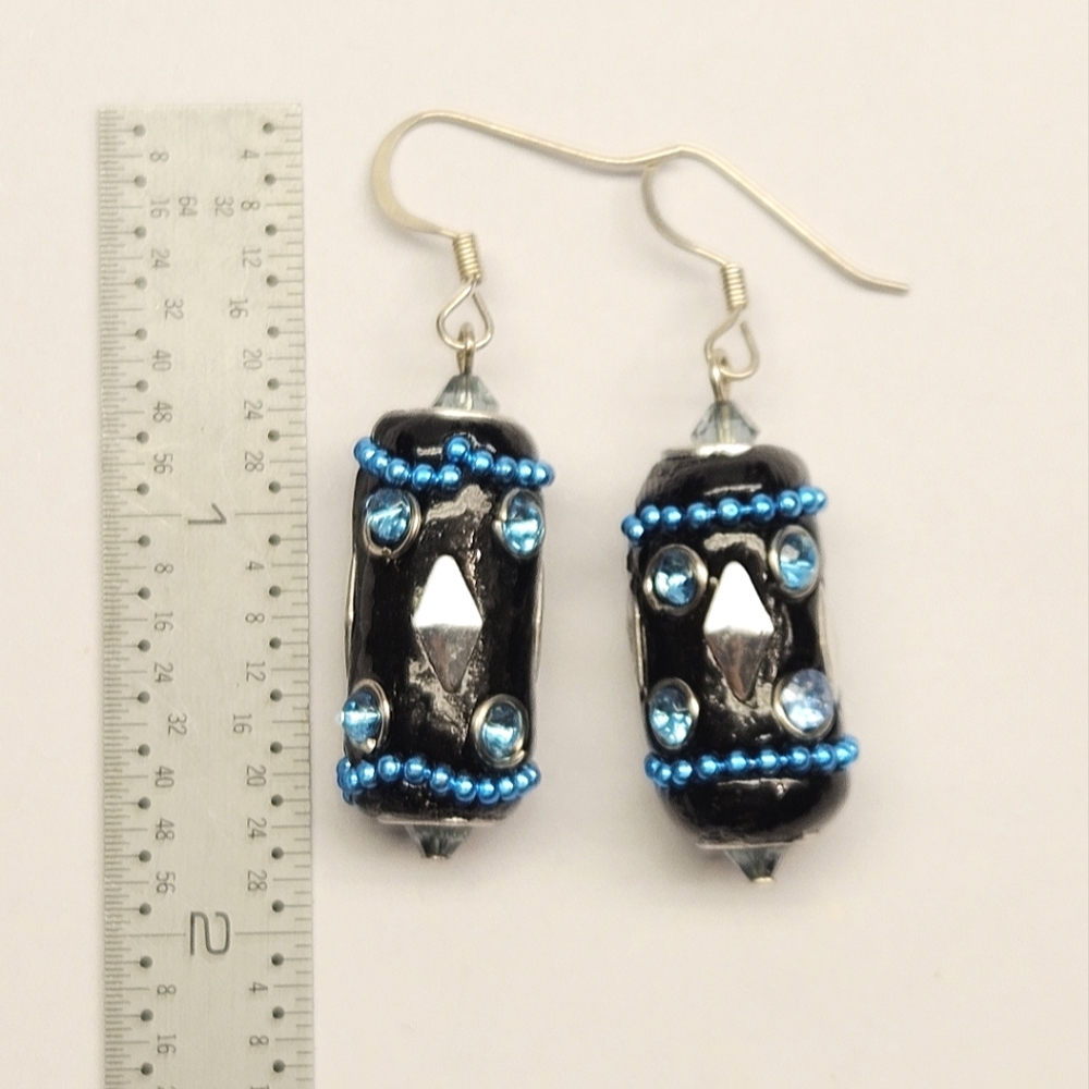 FREE with Bundle Purchase Blue and Black Beaded Earrings - Picture 2 of 4